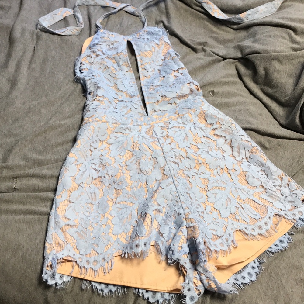 Blue lace and Beige romper